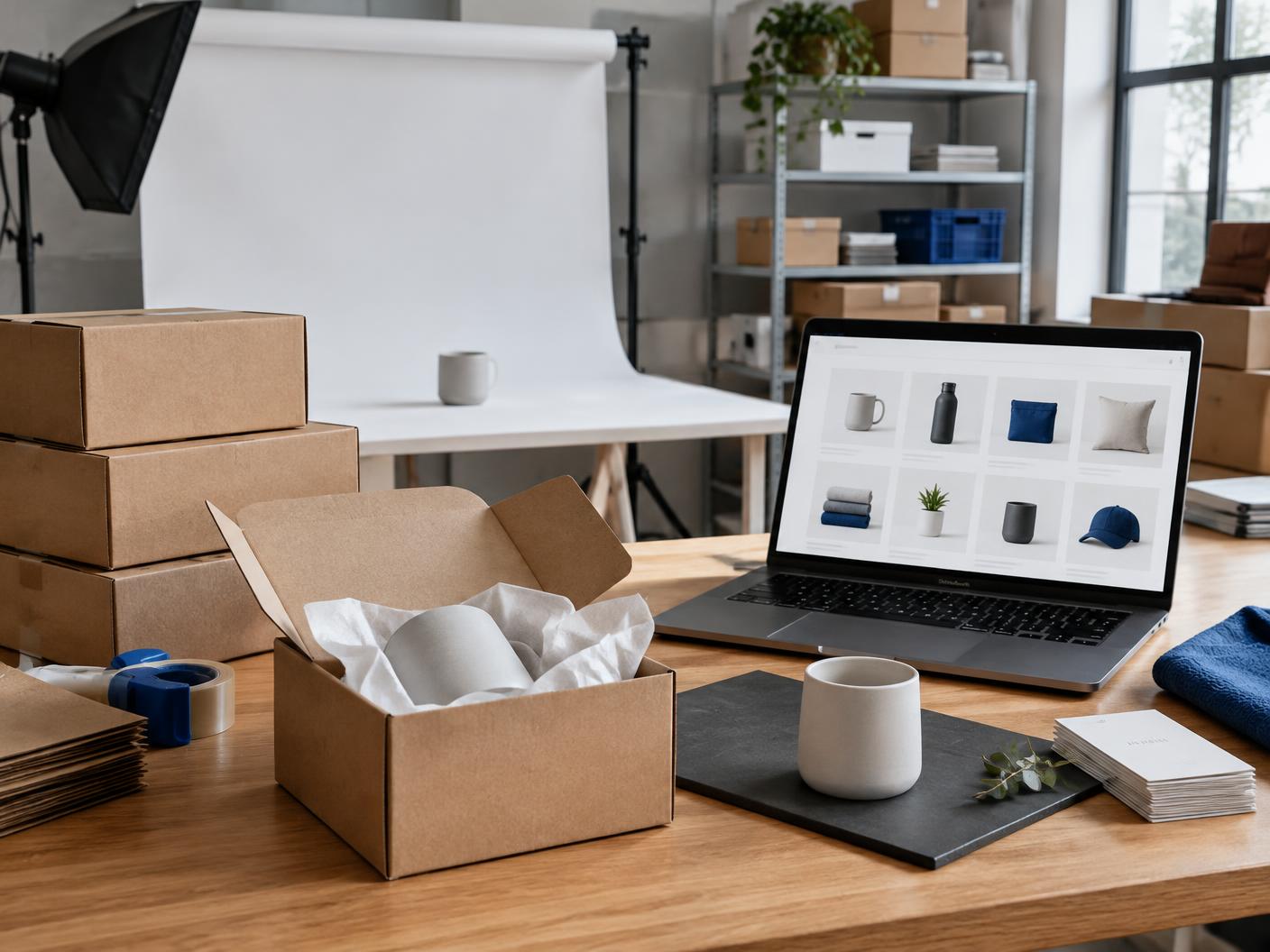 Online store alongside a product packing workspace