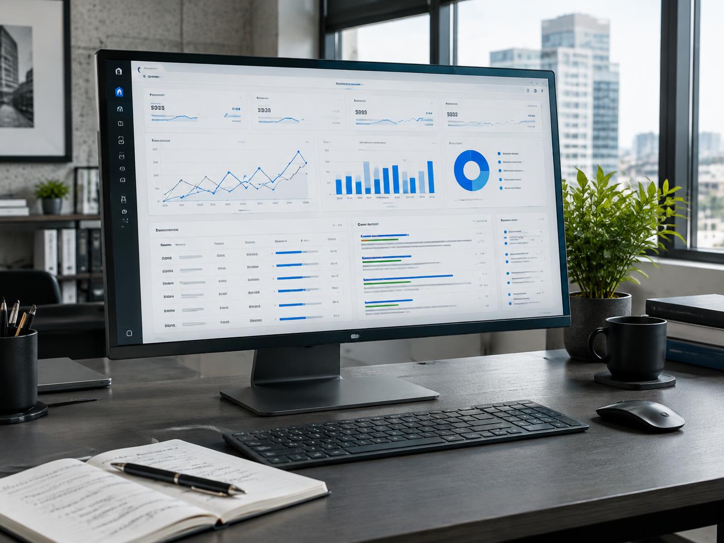 Marketing dashboard on a desk in a professional workspace