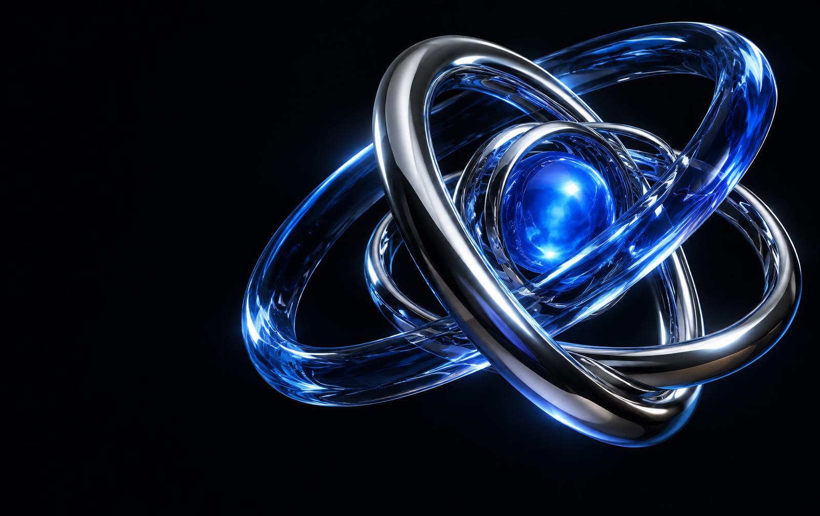 Interconnected blue glass and chrome rings representing connected growth systems